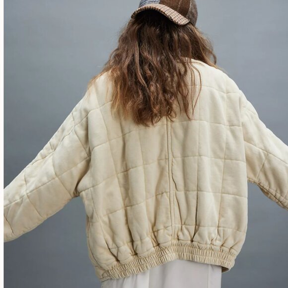 Free People Dolman Quilted Knit Jacket Vanilla Creme Oversized Coat Medium - Picture 2 of 8